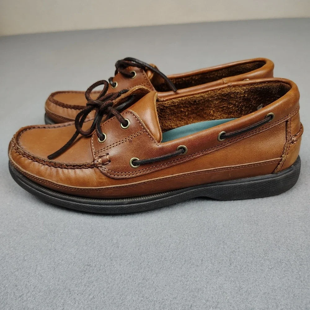 GH Bass Leather 2 Eye Boat Shoe Men 9M Tan Brown Slip On Harry II Excellent